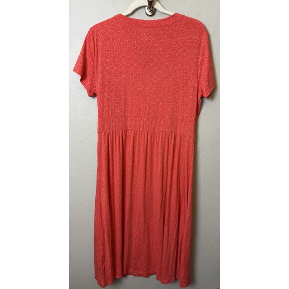 L.L. Bean Women’s Floral Print Summer Knit Dress Size Large Reg Coral - Picture 2 of 4